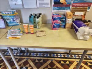 Donated toiletries at the centre